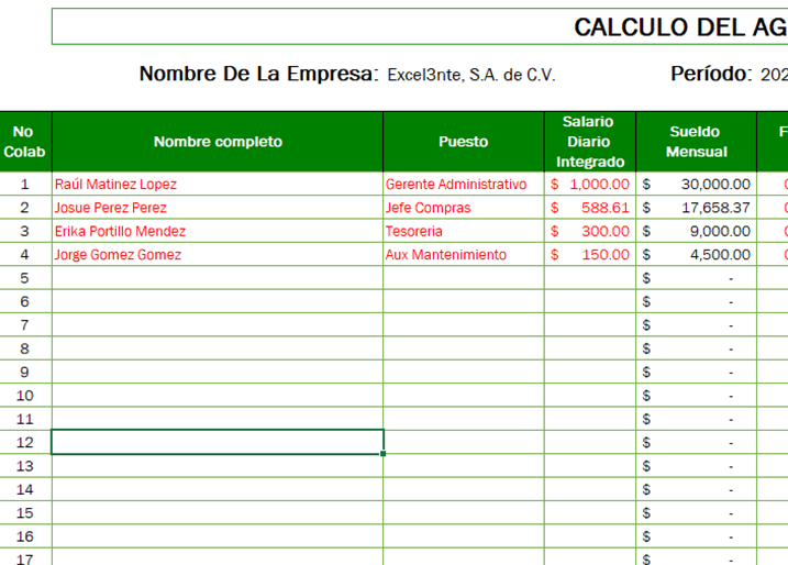 Plantilla en Excel Calculo de Aguinaldo