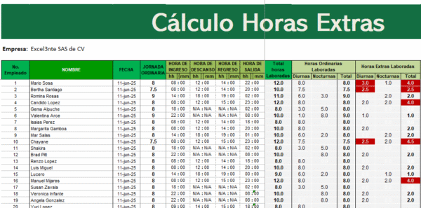 Plantilla de Cálculo de Horas Extras - Imagen 2